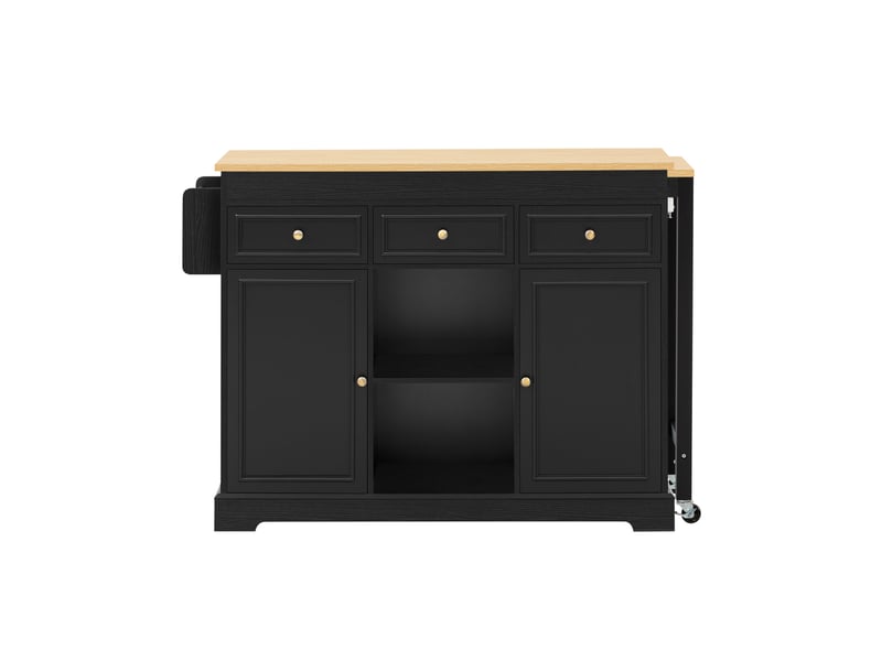 Desserte de cuisine avec 3 tiroirs, 2 portes, plateau extensible et roulettes noir et naturel 112 × 45 × 92 cm - Conforama A