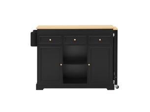 Desserte de cuisine avec 3 tiroirs, 2 portes, plateau extensible et roulettes noir et naturel 112 × 45 × 92 cm