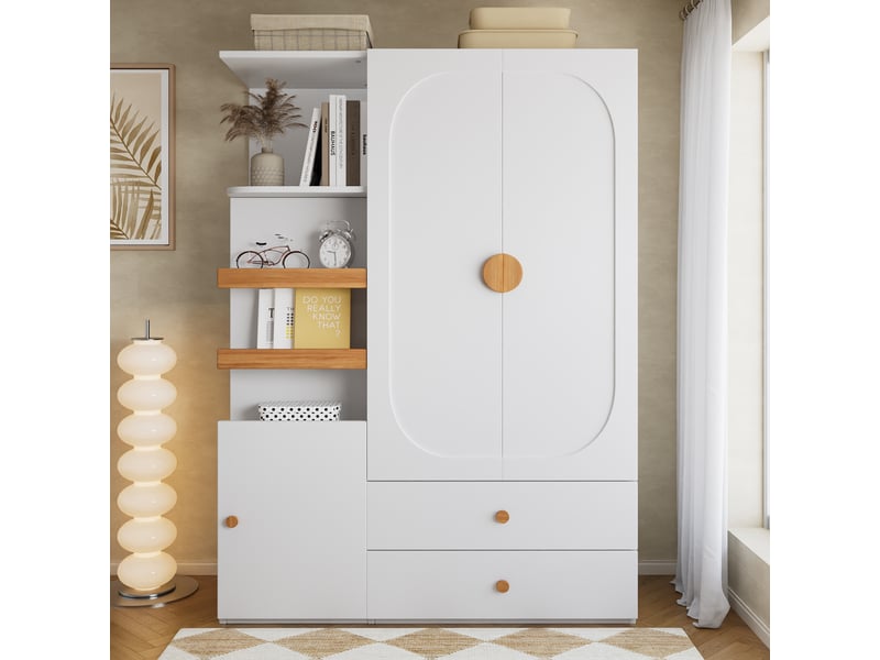  Armoire de chambre - armoire avec espace de rangement, meuble multifonction blancnaturel, armoire avec tiroirs  - Conforama D