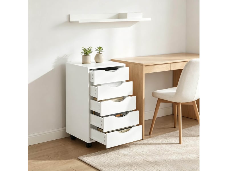  Caisson de rangement mobile à 5 tiroirs, 40x40x66,5 cm, blanc  - Conforama C