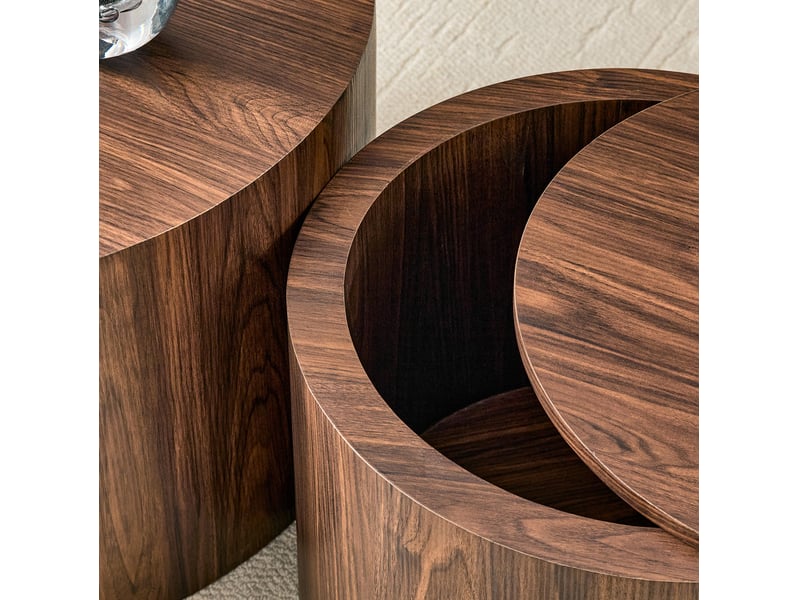  Tables basses gigognes 2 pièces ø 62.8 cm h 35 cm et ø 44 cm h 26 cm avec rangement en mdf coloris noyer  - Conforama A