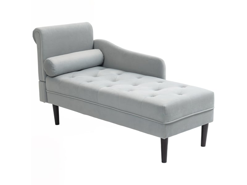  Chaise longue avec revêtement matelassé effet velours gris, en bois massif et mousse, 146 x 61 x 82,5 cm  - Conforama A