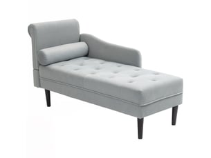 Chaise longue avec revêtement matelassé effet velours gris, en bois massif et mousse, 146 x 61 x 82,5 cm