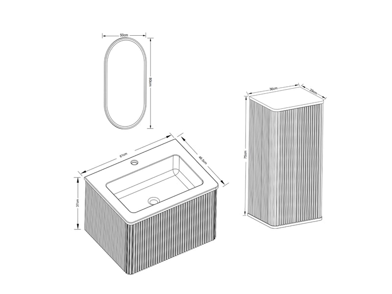 Meuble sous vasque avec lavabo, colonne et miroir led réglable, rangements pour salle de bain, finition chêne 60 cm - Conforama C