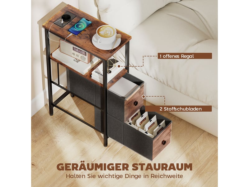  Table d'appoint avec station de charge 2 tiroirs marron rustique 40 x 20 x 63 cm  - Conforama E