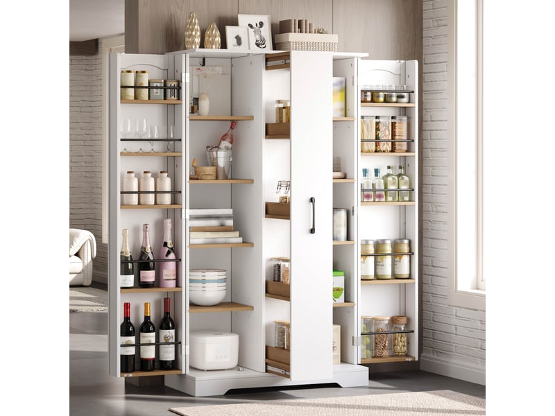  Armoire de cuisine avec étagère à épices mdf blanc 150x78x40 cm, meuble de rangement double porte  - Conforama E