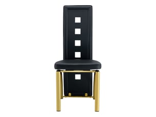 Lot de 4 chaises de salle à manger 41x49 cm – noir et doré – dossier ajouré, simili cuir et métal