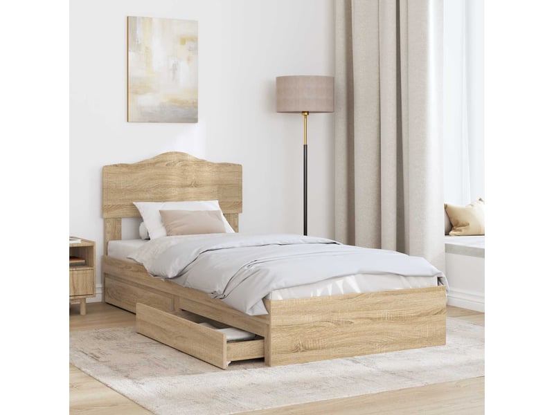  Lit simple- lit adulte -  lit de rangement chêne sonoma 100 x 200 cm bois d'ingénierie  - Conforama B
