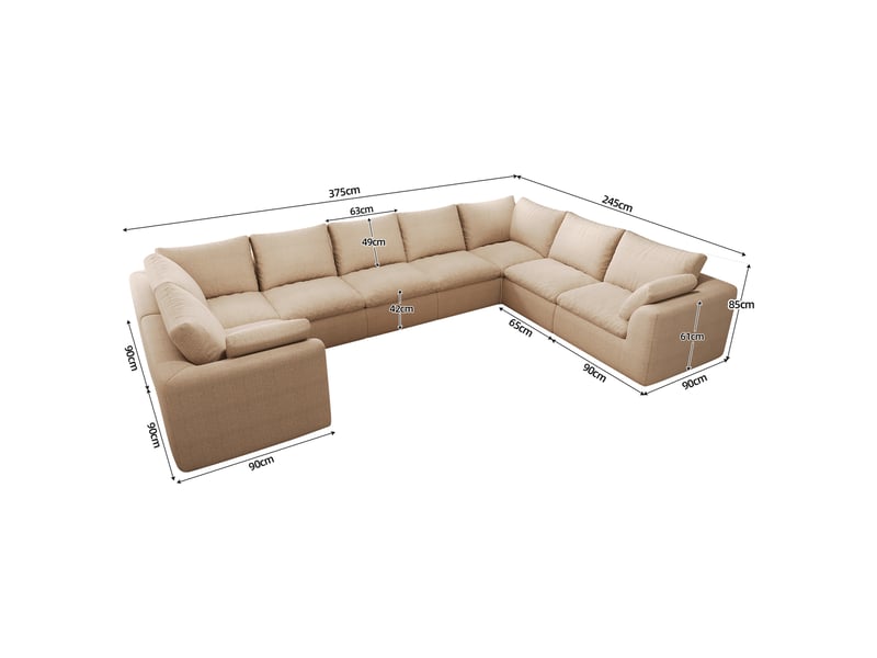  Canapé d'angle 8 places 375x245 cm - mousse haute élasticité - tissu - salon moderne - kaki  - Conforama C
