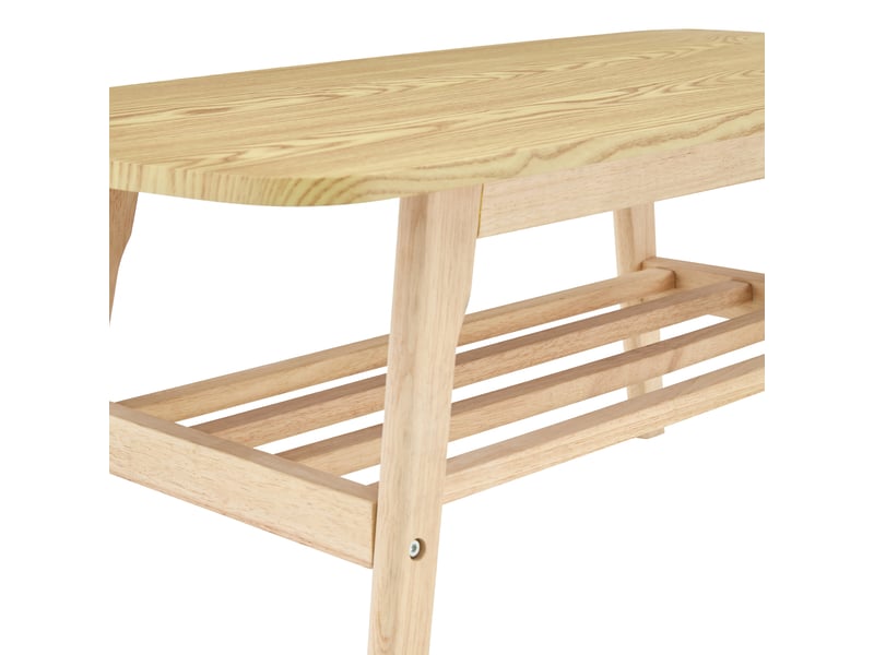  Table basse rectangulaire moderne, avec double plateau ouvert, rangement 2 niveaux et bois, bois naturel, 110×58×19 cm  - Conforama E