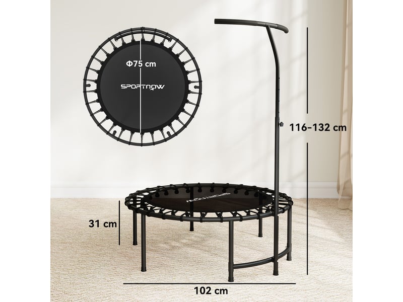 Trampoline de fitness avec cordes élastiques, poignée réglable 5 positions, capacité 100 kg, acier, ø102x132cm, noir - Conforama C
