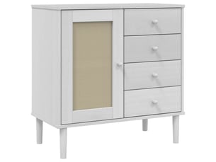 Buffet - bahut - meuble de rangement senja aspect rotin blanc 80x40x80 cm bois massif de pin