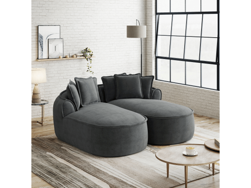  Canapé xxl gris en chenille – méridienne double, coussins inclus, sans montage  - Conforama E