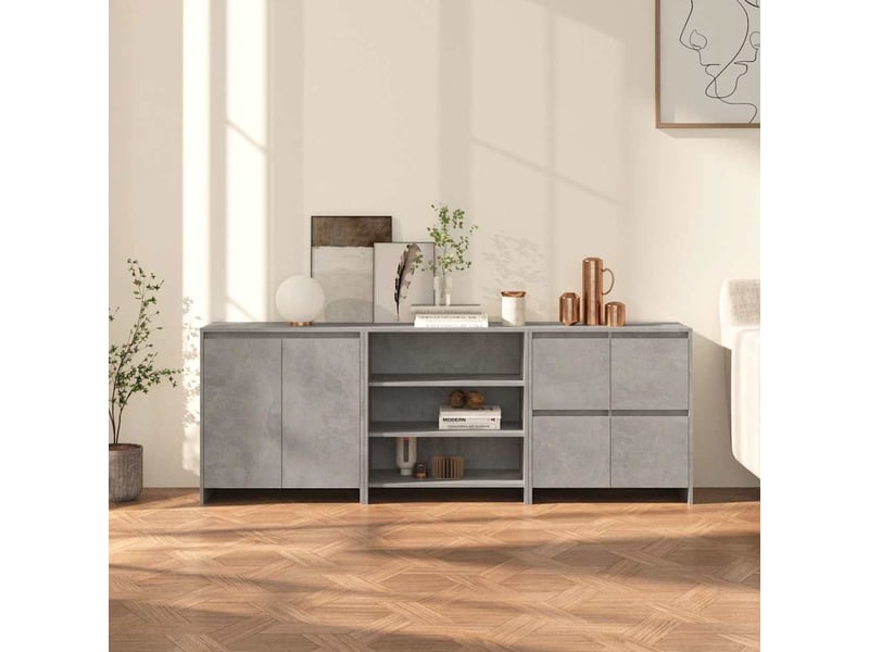  Buffets 3 pcs - bahut - meuble de rangement gris béton bois d'ingénierie  - Conforama B