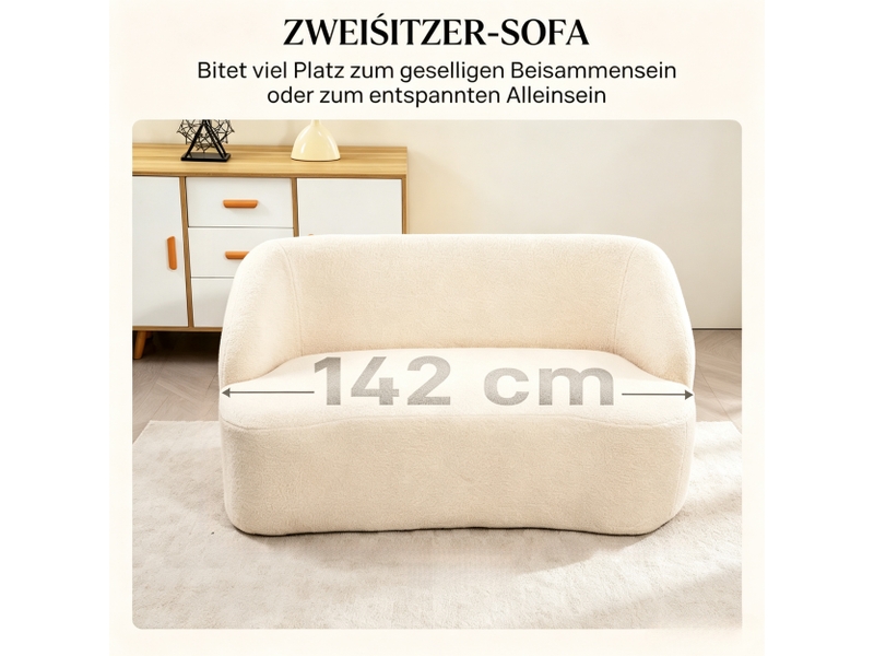  Canapé 2 places bouclette beige, design courbé, assise confortable, sans montage, salon moderne  - Conforama B