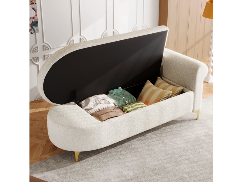 Méridienne fixe avec rangement 134x64x70 cm tissu effet peau lainée beige clair - Conforama B
