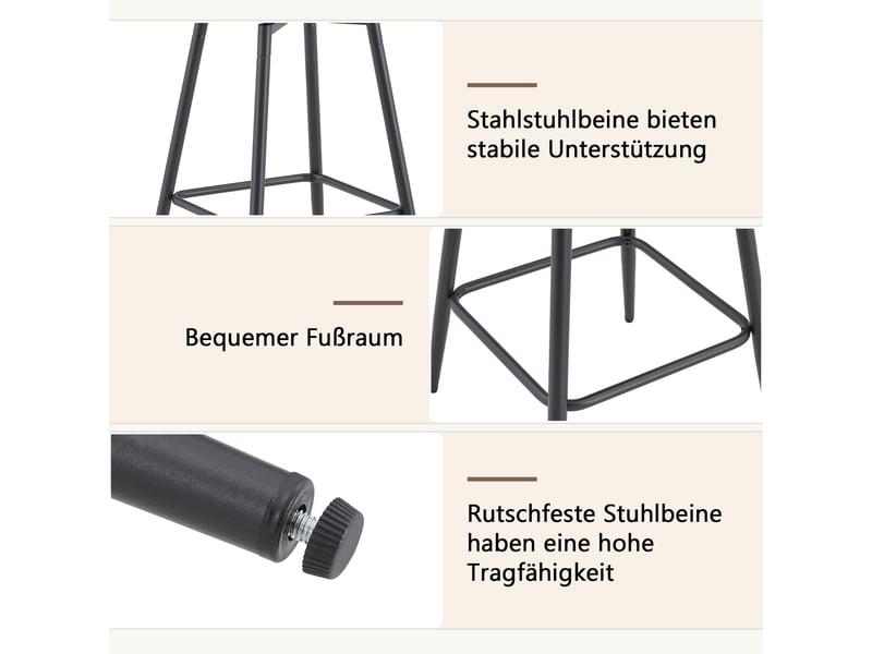  Lot de 2 tabourets de bar,39x39x96 cm,style industriel,similicuir,blanc  - Conforama E