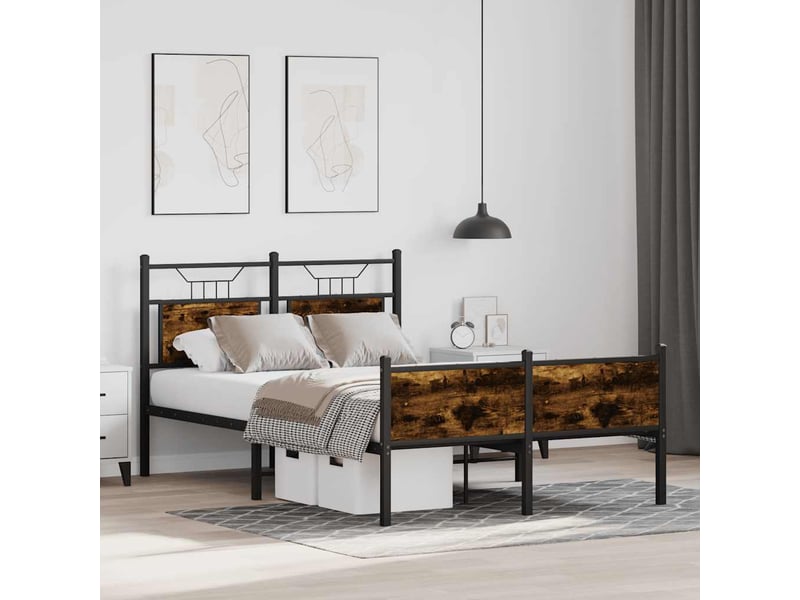  Lit double- lit adulte -  cadre de lit sans matelas chêne fumé 120x190 cm bois ingénierie  - Conforama D