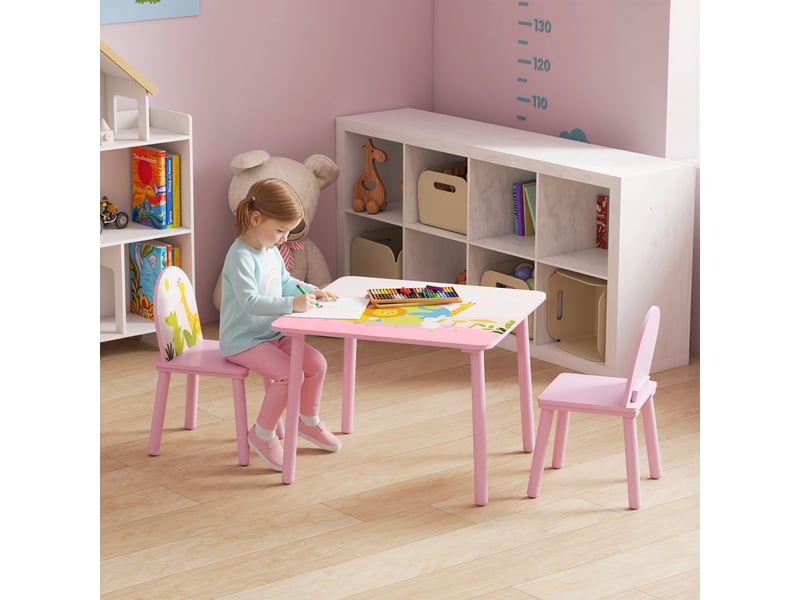  Table et chaises pour enfants, motif animaux, rose, pour garçons et filles de 3 à 8 ans  - Conforama C