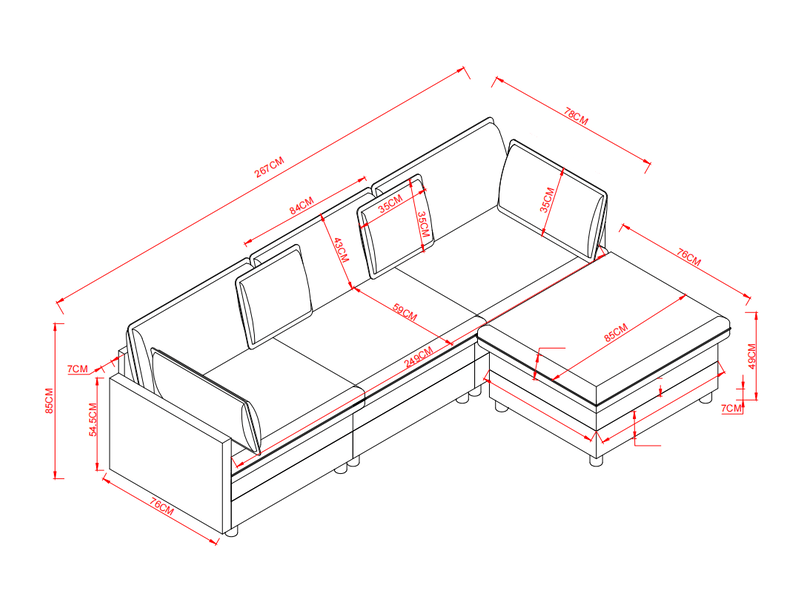 Canapé d'angle modulable 3 places en tissu beige avec pouf mobile, confort moelleux pour le salon - Conforama C