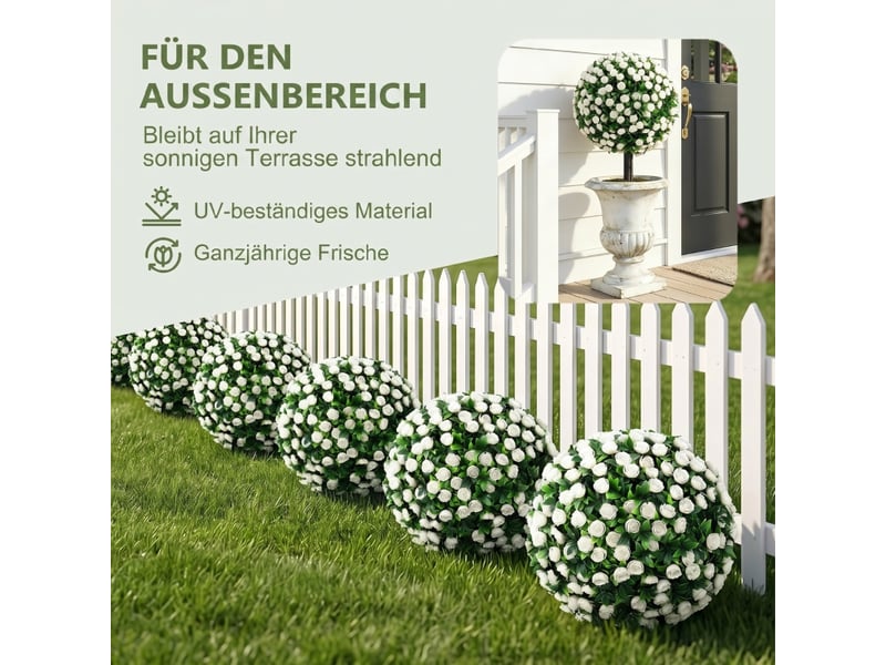 Mur vegetal artificiel lot de 2 boules de roses sur tige résistantes aux uv pour extérieur en polyéthylène blanc 55 cm - Conforama E