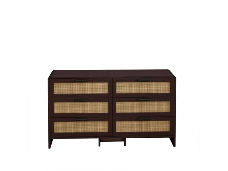  Armoire d'angle modèle rattan 130 cm, brun rougeâtre, 6 tiroirs, rangement rotin salon cuisine  - Conforama A