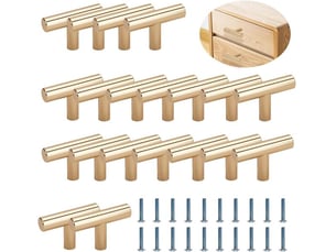 Ensemble de 20 poignées dorées en forme de t de 50 mm, poignées en acier inoxydable pour armoires et tiroirs de cuisine