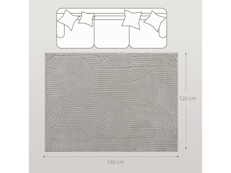  Tapis salon 160 x 120 cm, tapis à poils épais géométrique, gris, moelleux et antidérapant  - Conforama C