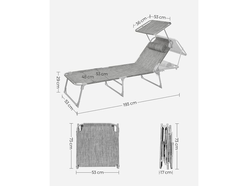  Chaise longue bain de soleil transat de relaxation avec dossiers et parasol inclinables pliable léger 55 x 193 x 31 cm charge 150 kg pour jardin couleur taupe gcb19br b34gcb192b01 b34gcb19t b34gcb19uv1 gcb192b01 gcb19t gcb19uv1 …  - Conforama B