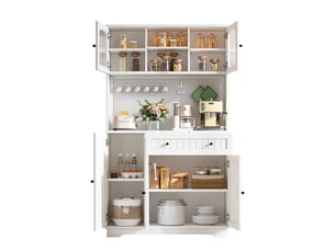 Vaisselier de cuisine blanc 180 cm armoire vitrine haute de rangement avec portes et étagères réglables