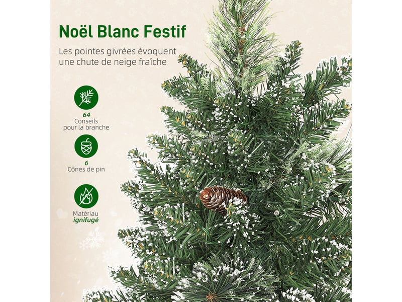  Sapin de noël artificiel 60 cm, mini arbre de noël de table floqué avec 35 led, fonctionne à piles, pommes de pin, vert  - Conforama R