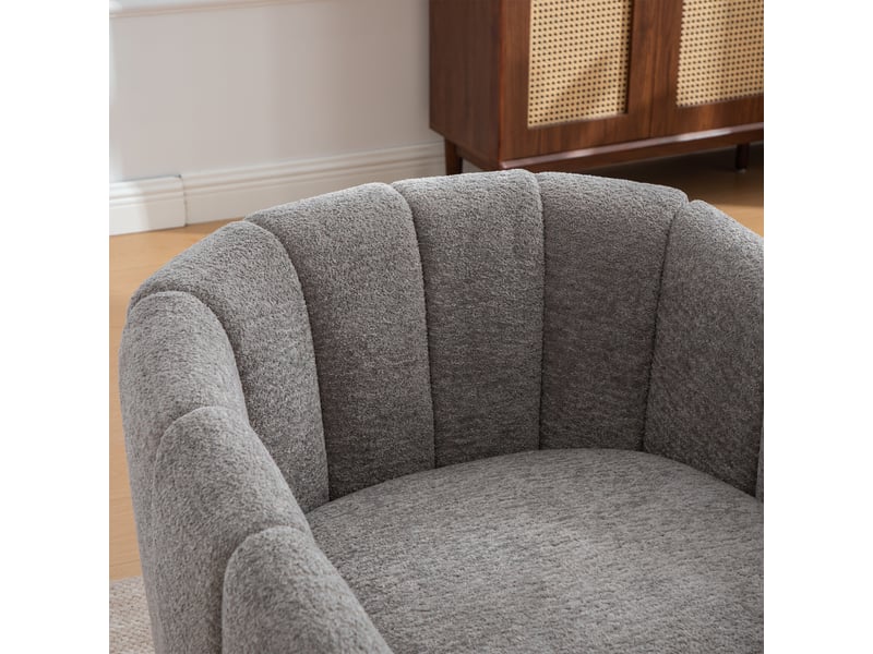  Fauteuil lounge pivotant avec repose-pieds en chenille gris – 81 x 73 x 75,5 cm Fay Lum - Conforama R