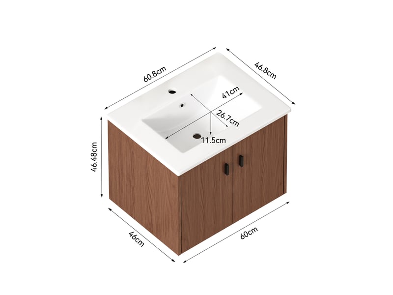  Armoire de salle de bain compacte avec 2 portes à fermeture amortie et espace de rangement en mdf brun rougeâtre  - Conforama E