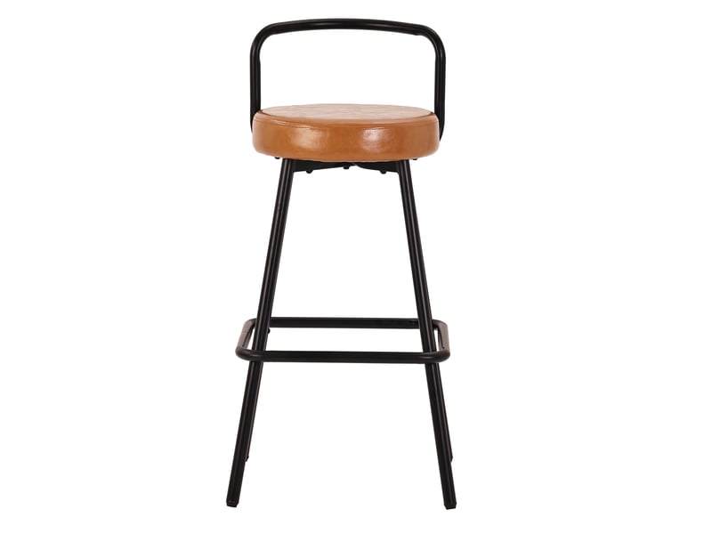  Tabouret de bar avec dossier ergonomique, assise rembourrée et repose-pieds, en pu et métal marron  - Conforama A