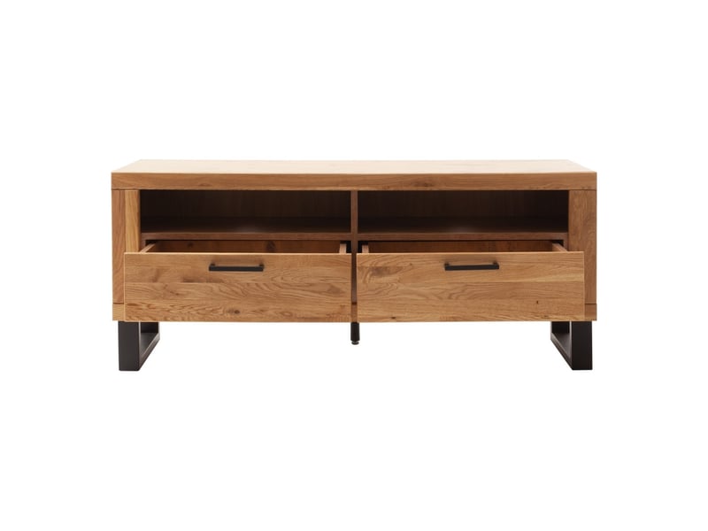  Meuble tv 2 niches et 2 tiroirs coloris chêne massif - longueur 138 × profondeur 45 × hauteur 57 cm  - Conforama C