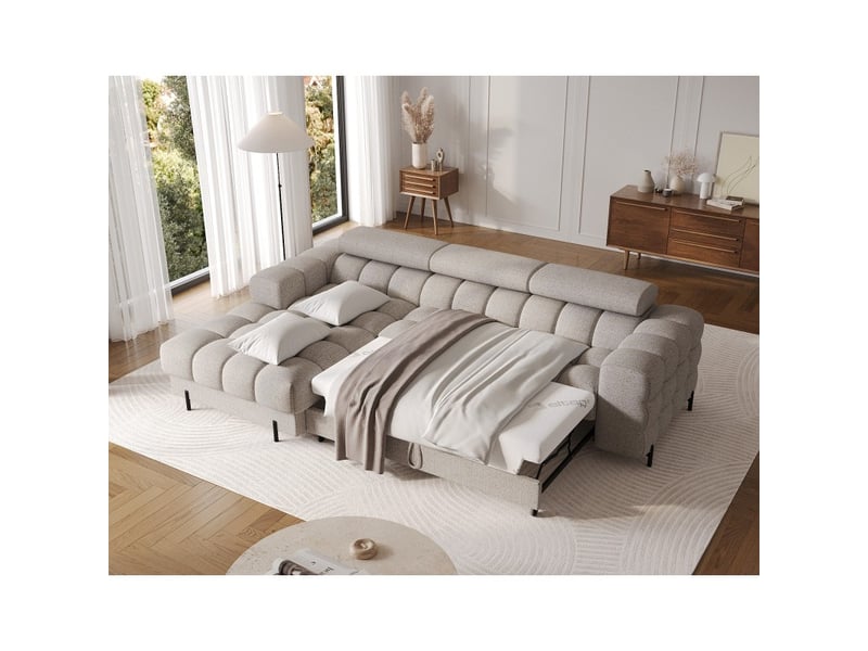 Canapé d'angle gauche convertible beige chiné allure contemporaine 285x99x181cm filtro  - Conforama B
