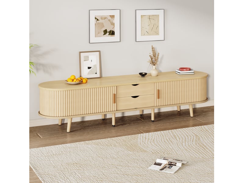  Meuble tv 170 x 40 x 42 cm, 2 tiroirs et portes coulissantes, noyer clair  - Conforama D
