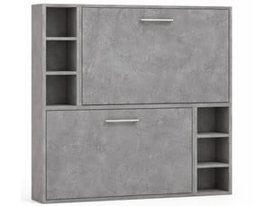 Lit escamotable superposé avec niches de rangement briano-90x200-cadre gris ciment-façade gris ciment