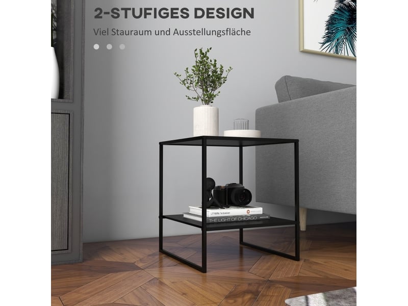  Table basse fixe avec 1 étagère ouverte, style industriel, pour salon et chambre, 40 × 40 × 45 cm, en acier, noir  - Conforama C