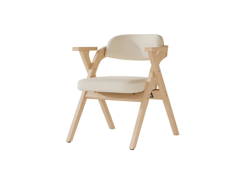 Lot de 2 chaises de salle à manger pliantes en bois massif et lin beige, avec accoudoirs, style naturel, salon ou café - Conforama A
