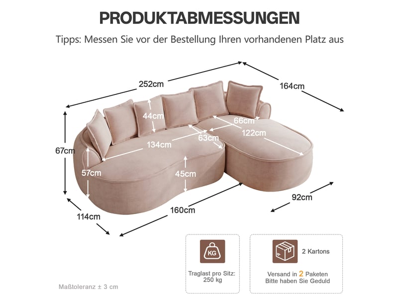  Canapé d’angle modulaire 3 places en chenille rose avec méridienne  - Conforama E
