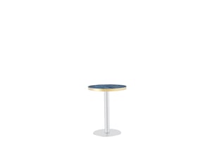 Table d’appoint ronde moderne, plateau effet marbre bord doré, structure métal noirdoréargenté