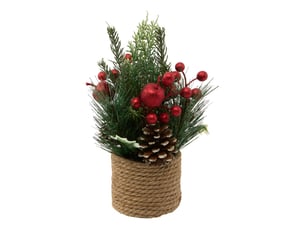 Composition de noël en jute et baies h. 25 cm