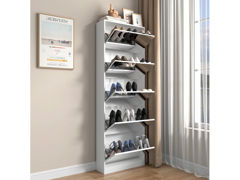  Meuble à chaussures 63x19,6x185 cm avec miroir mdf blanc  - Conforama C