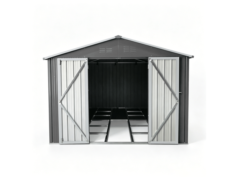  Abri de jardin en métal 313,4x248,6x191,5 cm gris avec toit pointu  - Conforama A