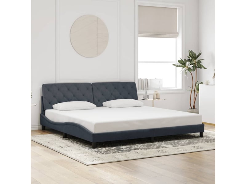  Lit double- lit adulte -  cadre de lit avec led sans matelas gris foncé 200x200 cm velours  - Conforama C