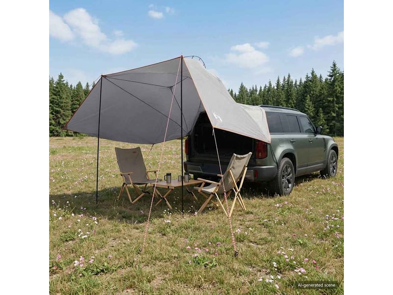Tente voiture pour camping gris et orange 350x250 cm polyester et acier - Conforama B