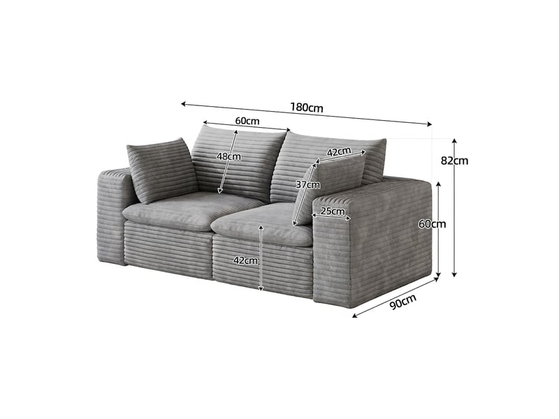  Canapé nuage en velours côtelé 180 cm pour salon 2 places gris foncé  - Conforama E
