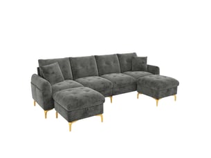 Canapé d'angle modulable convertible 4 places en tissu gris en u avec 2 poufs de rangement pour votre salon