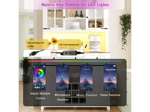 Buffet de cuisine 105x38,4x180 cm avec portes vitrées, casier à bouteilles buffet avec éclairage led, 4 portes,3 tiroirs,blanc